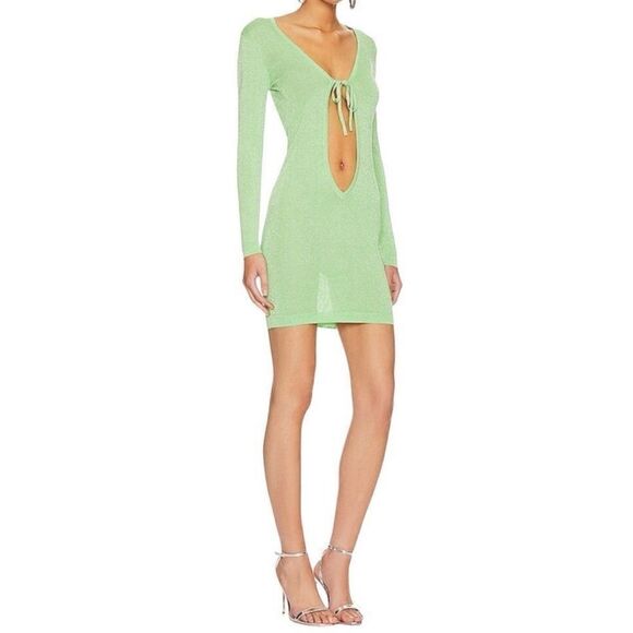 Superdown Jennette Mini Bodycon Dress Green Shiny Medium Unlined SDD3503-S23 - Picture 1 of 7